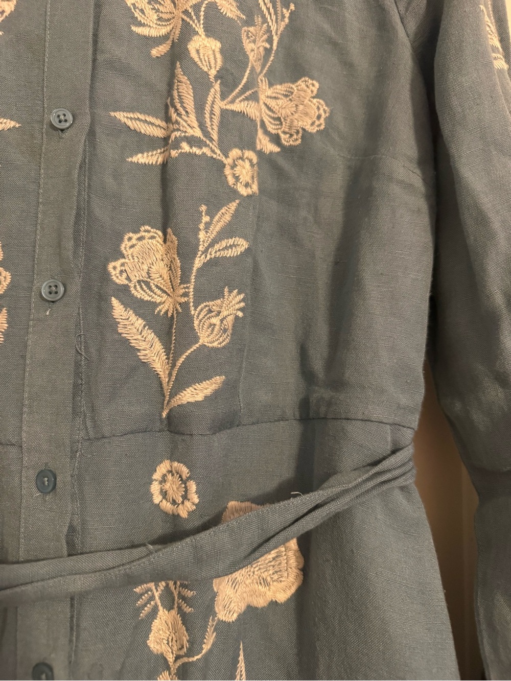 crown & ivy Dusty Blue Long-Sleeve Embroidered Shirt Dress - Picture 4 of 4